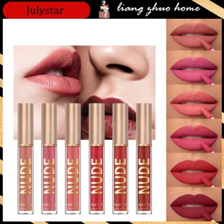 Julystar ลิปสติก ลิปกลอส เนื้อแมตต์ กํามะหยี่ สีแดงนู้ด สีน้ําตาล กันน้ํา ติดทนนาน 6 สี