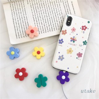 Utakee ตัวป้องกันสายเคเบิล สําหรับโทรศัพท์ / แผ่นรอง สาย USB สายเคเบิล USB ตัวป้องกันสายเคเบิล พลาสติก ตัวป้องกันสายชาร์จ ดอกไม้น่ารัก ประหยัด