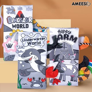 หนังสือผ้า Ameesi พร้อมห่วงแขวน มีเสียง กระดาษธีมสัตว์ ลายการ์ตูน สีสดใส ที่ทนต่อการฉีกขาด เพื่อการศึกษาปฐมวัย การรับรู้สี ผ้าย่น หนังสือเด็กอ่อน สําหรับเด็กวัยหัดเดิน