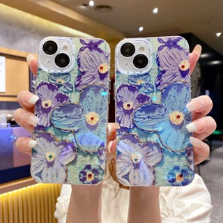 ฟิล์ม TPU ป้องกันรอย รูกล้อง แสงสีฟ้า สําหรับ Apple IPhone 14 13 12 11 Pro Max ภาพวาดสีน้ํามัน สีเขียว สีม่วง ดอกไม้