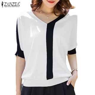 Zanzea เสื้อเบลาส์ คอกลม แขนห้าส่วน สีตัดกัน สไตล์เกาหลี สําหรับผู้หญิง