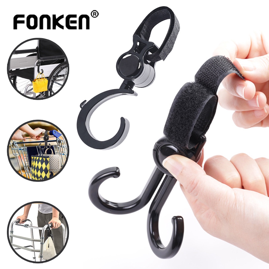 Fonken ตะขอแขวนรถเข็นเด็ก แบบคู่ หมุนได้ 360 องศา ปรับได้ อุปกรณ์เสริม