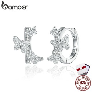 bamoer Silver 925 Flying Butterflies Stud Earrings for Women Dazzling CZ Statement Hypoallergenic Jewelry Gifts for Kids BSE445