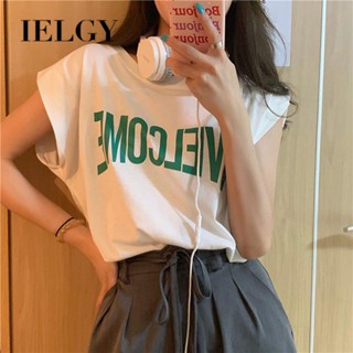 IELGY sleeveless t-shirt womens retro hong kong style Korean style front shoulder loose all-match top