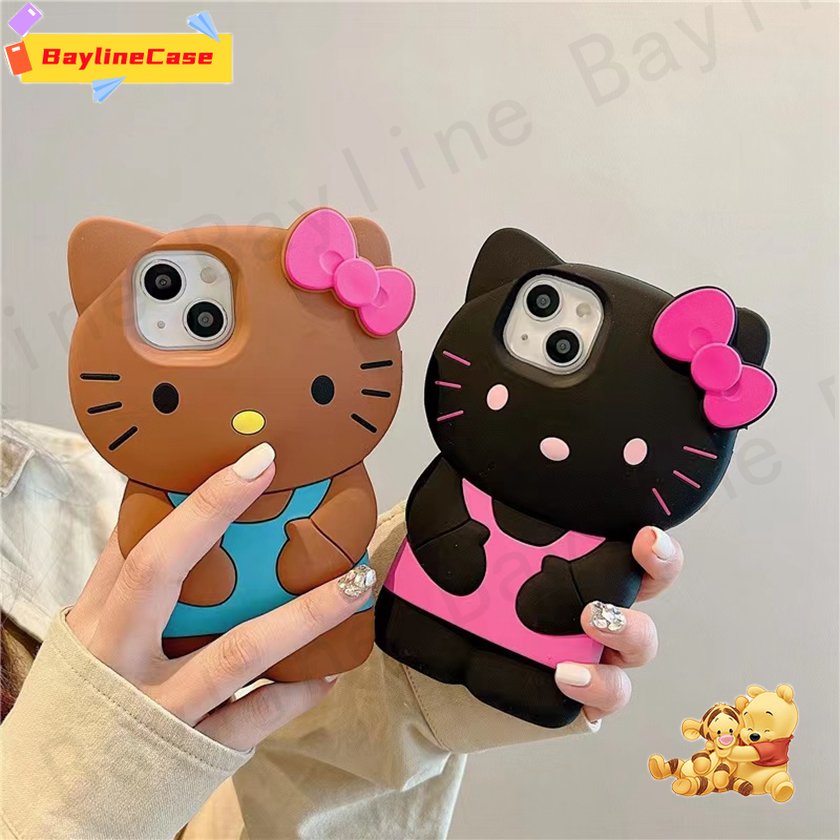 เคสโทรศัพท์มือถือ ซิลิโคนนิ่ม กันกระแทก ลายการ์ตูนเฮลโลคิตตี้ สีดํา สําหรับ iPhone 11 14 12 13 Pro Max Mini SE 2020 X Xr Xs Max 8 7 6Plus