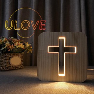 โคมไฟตั้งโต๊ะ LED รูปไม้กางเขน 3D พอร์ต USB สําหรับตกแต่งบ้าน ของขวัญ