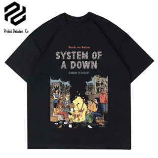 พร้อมส่ง ผ้าฝ้ายบริสุทธิ์  BAJU SYSTEM OF A DOWN - ROCK EN SEINE  T-SHIRT BAND METAL MUSIK ROCK  RAP TEE   HITAM