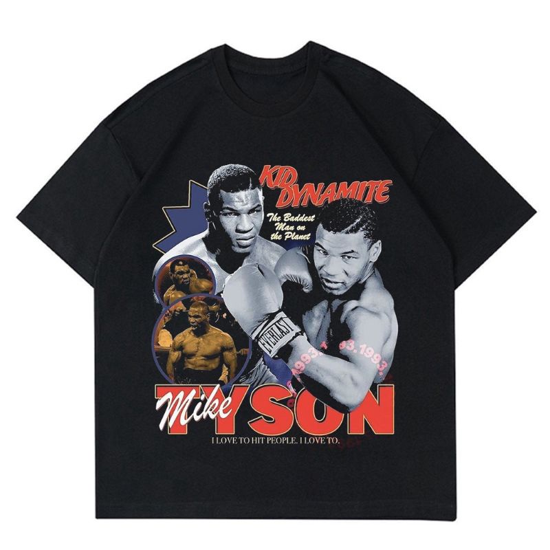 พร้อมส่ง ผ้าฝ้ายบริสุทธิ์  MIKE TYSON VINTAGE  RAP TEE BOXING MIKE TYSON  T-SHIRT BAJU HITAM   baju 