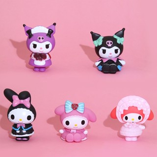 โมเดลฟิกเกอร์ การ์ตูน Melody Kuromi Cinnamoroll Kitty น่ารัก เหมาะกับของขวัญวันเกิด ของเล่นสําหรับเด็ก จํานวน 5 ชิ้น