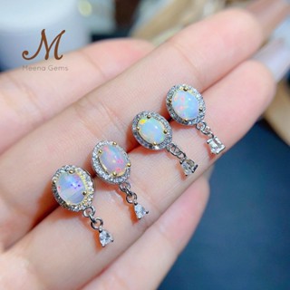 Meena Gems/ ต่างหูพลอยแท้โอปอล ตัวเรือนเงินแท้925 พลอยแท้เสริมดวง จัดส่งพร้อมกล่อง