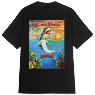  พิมพ์ลาย Kaos Great White เสื้อยืดลําลอง ผ้าฝ้าย แขนสั้น พิมพ์ลาย Great White