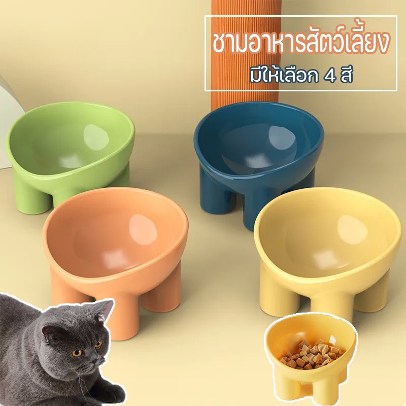 ชามใส่อาหาร พร้อมขาตั้ง ชามอาหารเก้ากี้สี่ขา สีมาการอง สําหรับสัตว์เลี้ยง สุนัข แมว ทรงสูง ชามสำหรับสัตว์เลี้ยง