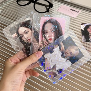 Peach 10Pcs Laser flash film love transparent hard card sleeve Star card polaroid photo Protective card sleeve