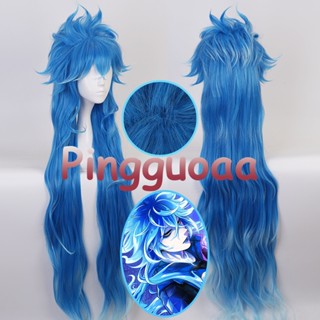 Game Twisted Wonderland Idia Shroud Cosplay Wig 110cm Long Curly Blue Gradient Wigs Cosplay Anime Cosplay Heat Resistant Synthetic Wigs