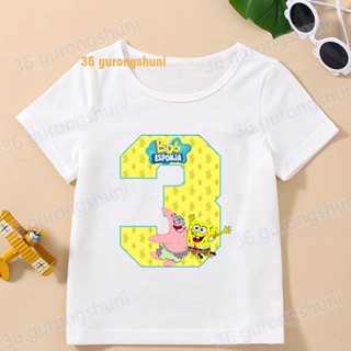 เสื้อยืดแขนสั้น พิมพ์ลายการ์ตูน SpongeBob SquarePants Patrick Star Squidward Tentac แฟชั่นฤดูร้อน สําหรับเด็กผู้ชาย 2 3 4 5 6 ปี