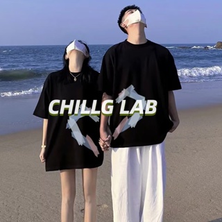 CHILLG LAB เสื้อยืดไม่เหมือนเสื้อผ้าฤดูร้อนของคู่รักผ้าฝ้ายแท้คุณภาพสูงแขนสั้น 2023 เทรนด์ใหม่แบรนด์ Roora สุทธิฤดูร้อนสีแดง