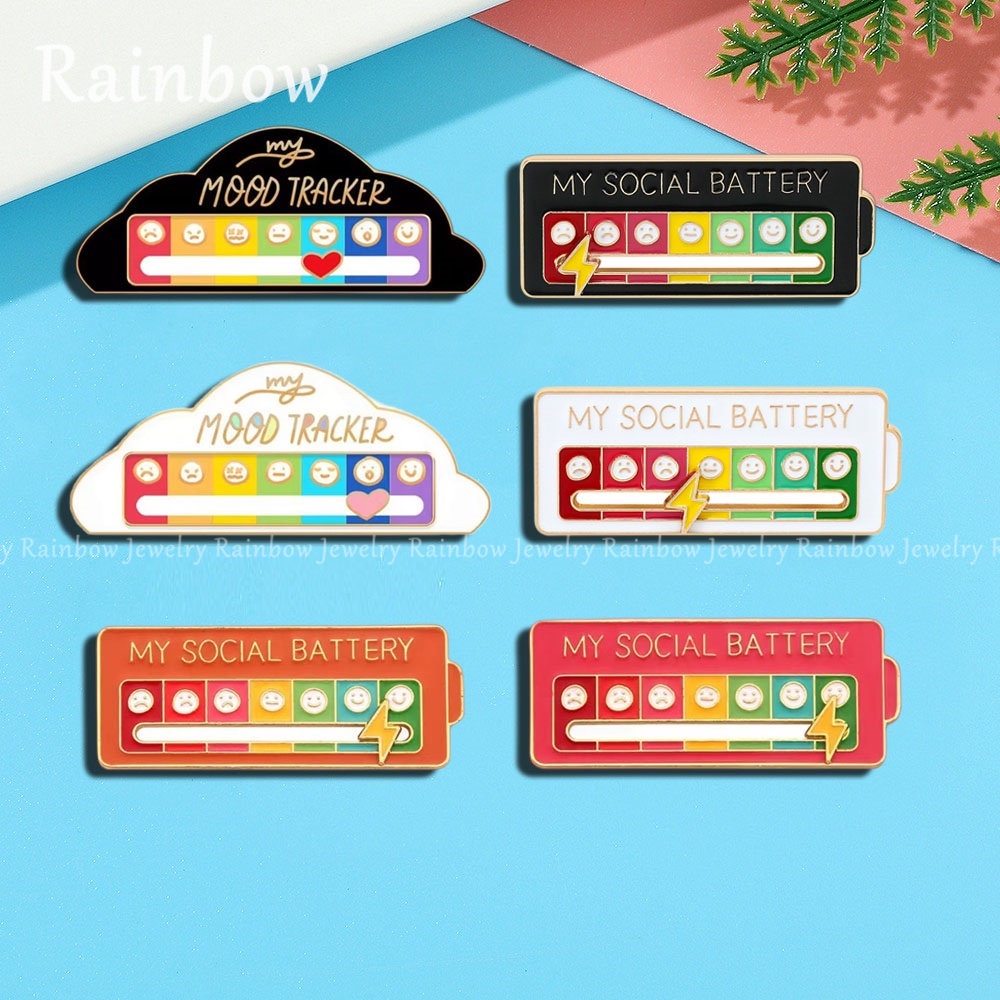 [สายรุ้ง] เข็มกลัดเคลือบแบตเตอรี่สังคมส่วนบุคคล แบบเลื่อนได้ MY SOCIAL BATTERY Mood Conversion Pin อ