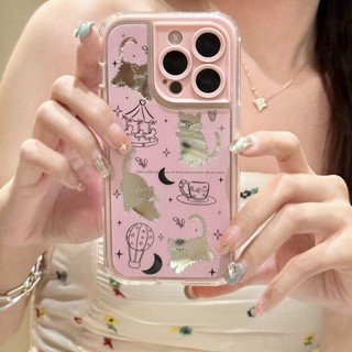 2in1 เคสโทรศัพท์มือถือ TPU แบบนิ่ม ลายคิตตี้ มีกระจก สีชมพู สําหรับ iPhone 14 + Plus 11 12 13 Pro Max