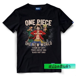 [S-5XL]เสื้อยืดวันพีช One Piece 1029-BK LUFFY+ZORO+SANJI สีดำ