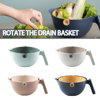 New Double Drain Basket Bowl Rotating Washing Storage Basket Vegetable Cleaning