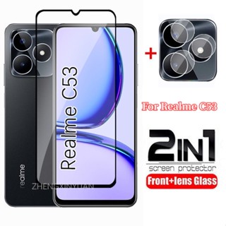 2in1 ฟิล์มกระจกนิรภัยกันรอยหน้าจอ และเลนส์กล้อง กันระเบิด สําหรับ Realme C53 2023 Realmec53 4G Realmi C53 Real me C 53 53C 4G