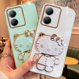 เคสโทรศัพท์มือถือ แบบนิ่ม ลาย KT น่ารัก พร้อมกระจกขาตั้ง สําหรับ VIVO Y36 5G 4G 2023