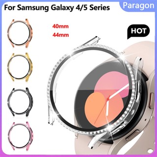 เคสกระจกนิรภัย PC ประดับเพชร กันชน กันตก อเนกประสงค์ สําหรับ Samsung Galaxy Watch Series 5 4 44 มม. 40 มม. Galaxy Watch 4 5