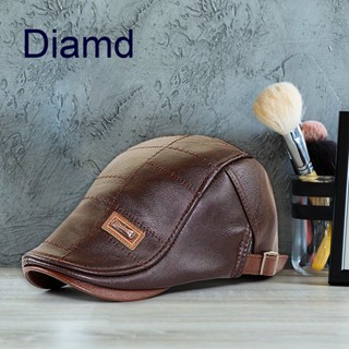 Diamd DIAM หมวกเบเร่ต์หนัง หมวกเบเร่ต์ เรโทร ให้ความอบอุ่น Duckbill Visor Boinas หมวกแบน Unisex