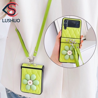 Lushuo เคสโทรศัพท์มือถือหนัง ฝาพับ ลายดอกไม้ พร้อมสายคล้อง สําหรับ Samsung Galaxy Z Flip 3 5G and Z Flip 4 3 in 1 Z Flip3 ZFlip3 ZFlip 3 Z Flip4 ZFlip 4