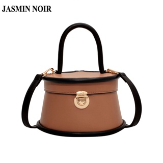 Jasmin NOIR ล็อค หนัง PU กระเป๋าถือผู้หญิง ทรงกระบอก เรียบง่าย กระเป๋าสะพายข้าง