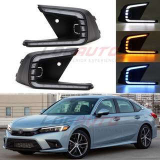 ไฟตัดหมอก LED DRL 3 สี พร้อมเบรกไดนามิก สําหรับ Honda Civic 2022 2023