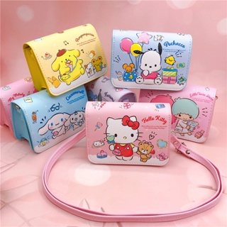 Sanrio Melody Kuromi Cinnamoroll Pom Pom Purin Pochacco Litter Twins Star กระเป๋าสะพายไหล่ แบบแม่เหล็ก พิมพ์ลายการ์ตูน พร้อมสายคล้องไหล่ ปรับได้ สําหรับเด็ก (13.5)