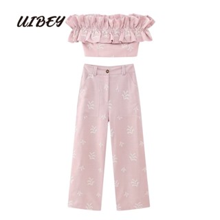 Uibey เสื้อกั๊ก ปักลาย + กางเกง เอวสูง สันทนาการ 3695