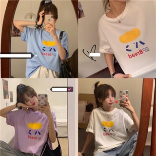 Fulllove Y2Kเสื้อแขนสั้น Oversize เสื้อคอกลมแขนสั้น พื้นขาวสกรีนลายน่ารักๆ เท่ๆ crop top