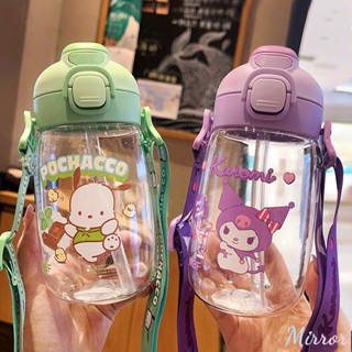 560ml Sanrio Straw Water Cup ถ้วยพลาสติกความจุขนาดใหญ่ถ้วยเครื่องดื่มคู่ Bpa ฟรี Kuromi Melody ขวดแบบพกพานักเรียนน่ารักกาต้มน้ำพร้อมสายคล้อง M