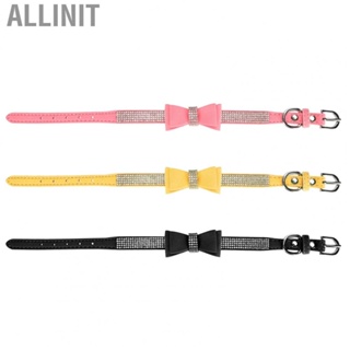 Allinit Small Dogs Rhinestones Bowknot Collar Leather Pet Choker Jewelry Gift