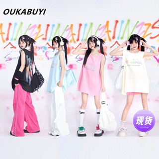 OUKABUYI หนักปอนด์ ลายดาว กราฟฟิตี้ เสื้อกั๊กลายดอกไม้ คอลเลคชั่นใหม่สําหรับฤดูร้อน