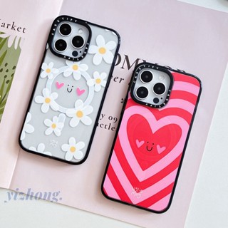 เคสโทรศัพท์มือถือ TPU นิ่ม ป้องกันรอยขีดข่วน ลายดอกไม้ หัวใจ แบบแม่เหล็ก สําหรับ iPhone 14 Pro Max 11 13 12Pro