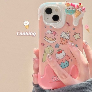 เคสโทรศัพท์มือถือแบบนิ่ม ใส กันกระแทก ลายแมวไอศกรีม KT สําหรับ iPhone 14promax 13pro 12 11 x xr xsmax 7plus 8 se