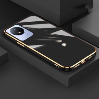 vivo Y02 Y02s Y02A Y02T Y22 Y22s Y75 Y55 Y30 T1 5G Square 7D Luxury Plating TPU Case Electroplate Straight Edge Soft Silicone Slim Back Cover Slim Mobile Phone Casing