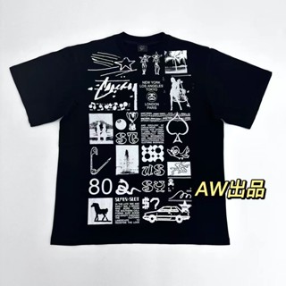 DGY6 STUSSY 23SS SARA TEE printed hand-painted spoof multi-element LOGO full printed short-sleeved T-shirt for men and women in summer