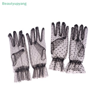 [Beautyupyang] ถุงมือสั้น ผ้าตาข่าย พิมพ์ลายจุด สีดํา สีขาว สําหรับเต้นรํา ปาร์ตี้ 1 คู่