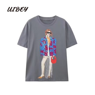 Uibey เสื้อคอกลม แขนสั้น พิมพ์ลาย 123