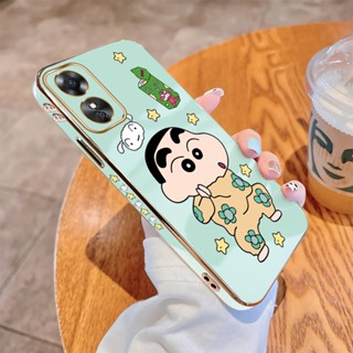 เคส OPPO A17 A17K A36 A76 A96 A57 A77 2022 4G A58 A78 A98 5G เคสโทรศัพท์มือถือ แบบนิ่ม ลายการ์ตูนชินจัง ขอบสี่เหลี่ยม หรูหรา