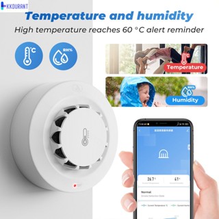 ใหม่ Tuya Wifi Smart Smoke Alarm พร้อมเซ็นเซอร์อุณหภูมิและความชื้น 80db High Volume Alarm App Push Notification Alert Home Security Protection System KDURANT