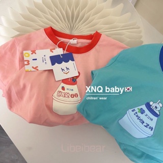 [LIBEIBEAR] เสื้อยืดแขนสั้น ผ้าฝ้าย 100% ขนาดเล็ก กลาง เข้ากับทุกการแต่งกาย แฟชั่นฤดูร้อน สไตล์เกาหลี สําหรับเด็กผู้ชาย และเด็กผู้หญิง