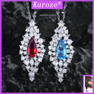 Kuroze หรูหรา ทับทิม สร้อยคอ หรูหรา หยดน้ํา จี้เพชร สีฟ้า สร้อยคอหยดน้ํา