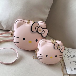 กระเป๋าสะพายไหล่ สะพายข้าง ทรงกลม ขนาดเล็ก ลาย hello Kitty Cat แฟชั่นฤดูร้อน สําหรับเด็กผู้หญิง