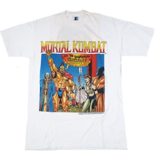 มีความสุข เสื้อยืดสีขาวเสื้อยืด ลายวิดีโอเกม Sega Playstation Goro Sonya Mortal Kombat 1992 สไตล์วินเทจS-4XL