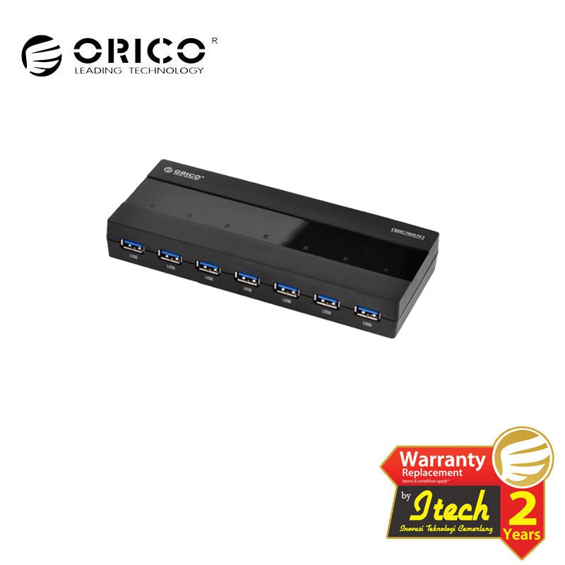Orico H727RK-U3-BK ฮับ USB3.0 7 พอร์ต พร้อมอะแดปเตอร์พาวเวอร์ 12V 2.5A